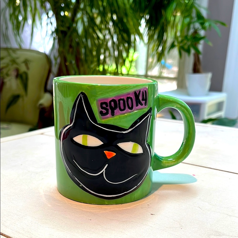 Green Halloween Cat Mug